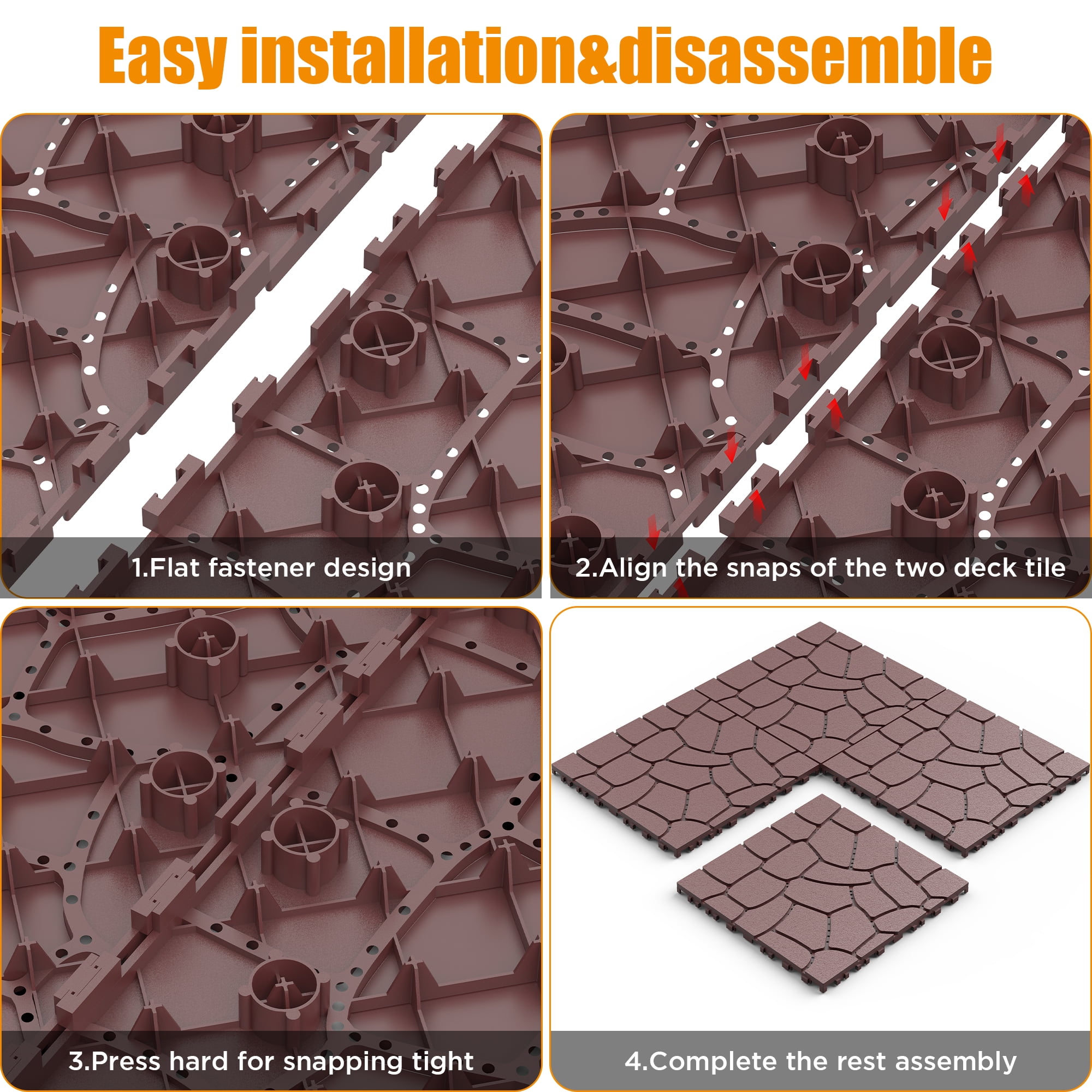 Interlocking Deck Tiles 12x12 Inch Outdoor Flooring, Waterproof PP Patio Floor Tiles DIY