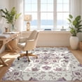 thumbnail image 3 of Design&I 8'x10' Washable Area Rug Vintage Pastel Scroll Border Flower Lilac Dorm Purple Boho Playful for Dining Room, Large Office, Lounge, Snag-Free, 3 of 7