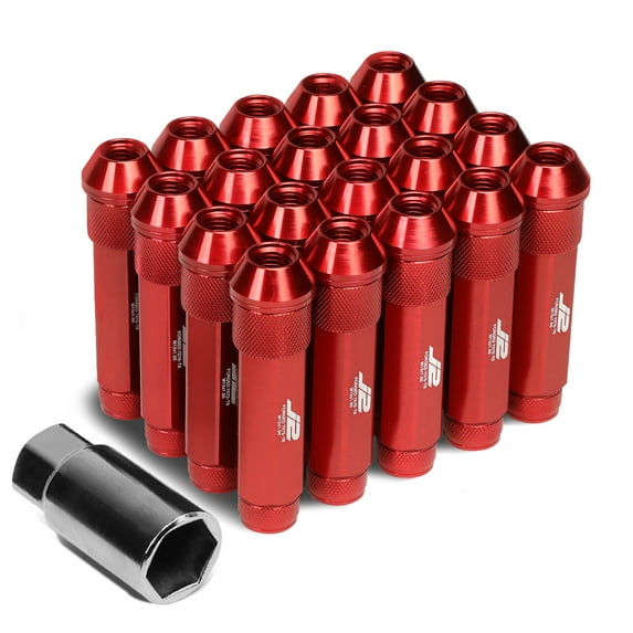 J2 Engineering LN-T7-027-15-RD J2 Engineering 7075 -T6 Forged Aluminum M12 x 1.5 20 Pcs 90mm Open End Lug Nut Set w/ Adapter ( Red )