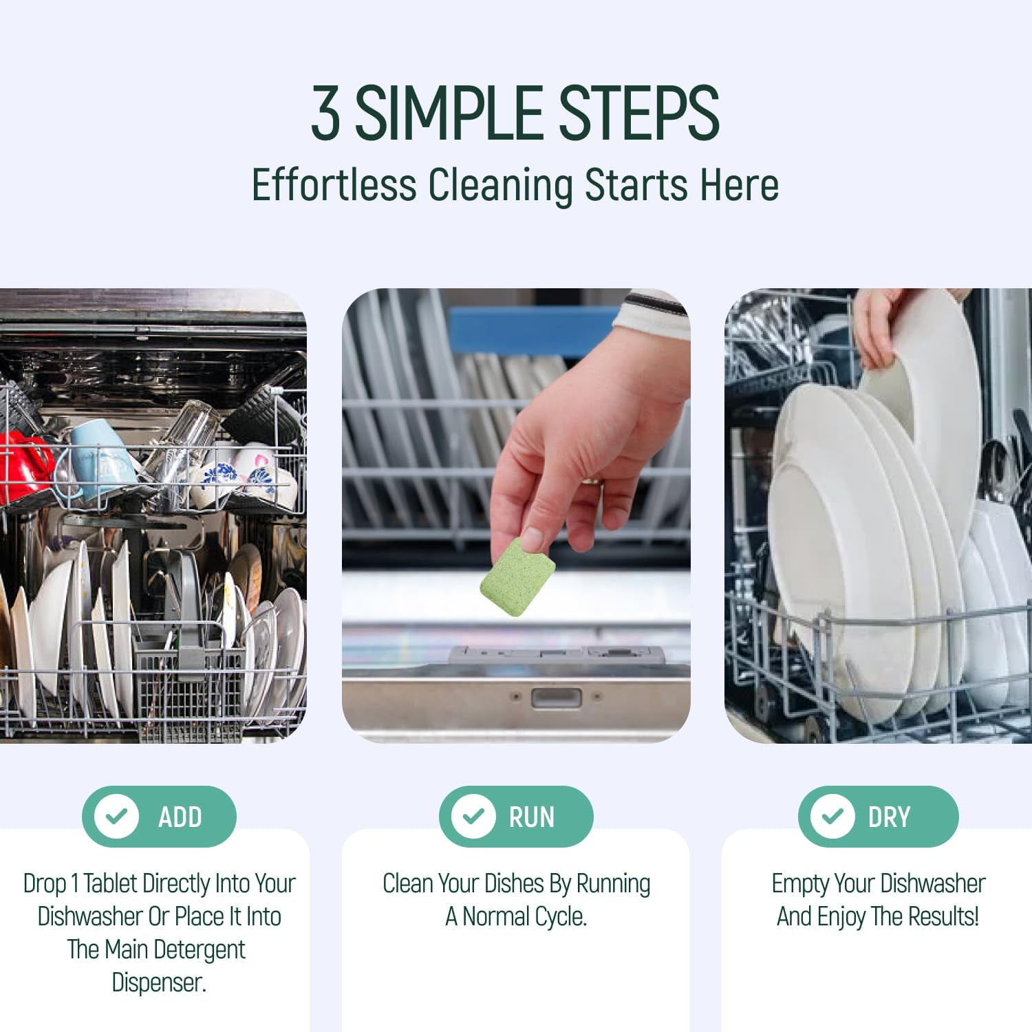 Natural Dishwasher Detergent Tablets - Plant Based Alternative Refill Pack Dishwashing Tabs - Eco-Friendly And Plastic Free Way To Cleaner Dishes - 30/60/90 Refills Dish Washer Soap Pods (60 Pack)