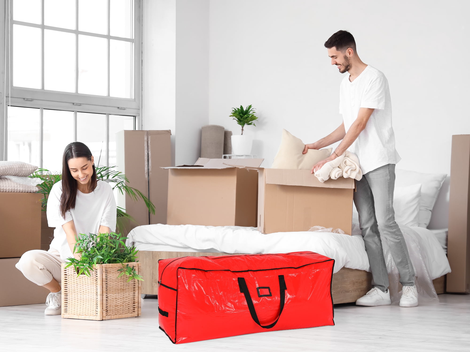 Unique Bargains Foldable Moving Storage Bags for Closet Organizers Red 48x19.5x15in