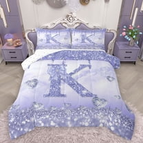 Homewish Purple Sequin Print K Bedding Comforter Set for Kids, Romantic Diamond Love Heart Twin Comforter Sets, Fashion Mabrling Abstract Reversible Bedding Set, Luxury Bedroom Decor, 2-Piece