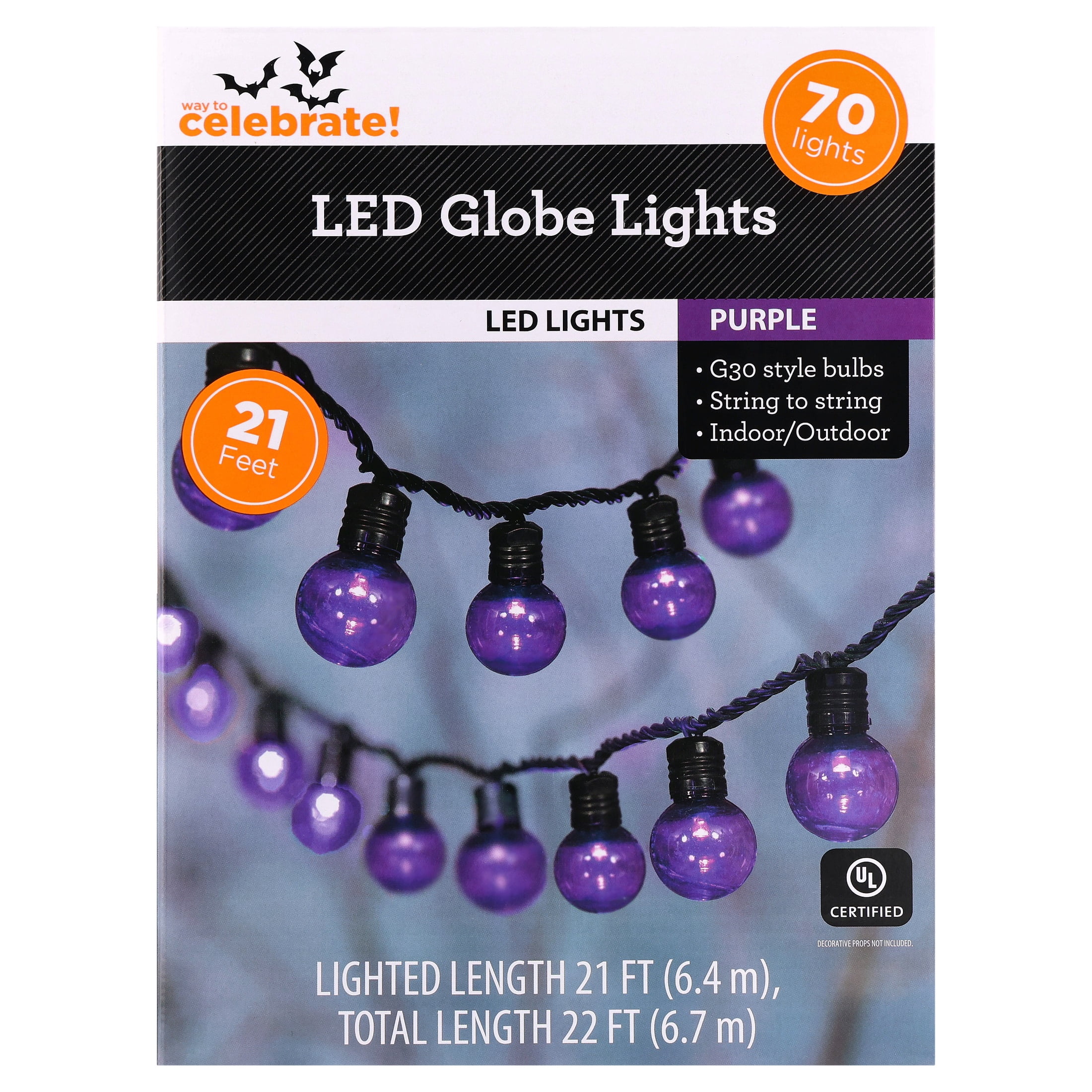 Indoor/Outdoor 70-Count LED G30 Globe String Lights, Purple, 21', Halloween by Way To Celebrate