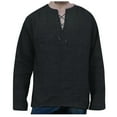 thumbnail image 2 of Lilgiuy 2021 Solid Color Wide Loose V-neck Long-sleeved Cotton And Linen T-shirt For Men, 2 of 3