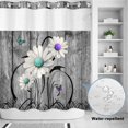 thumbnail image 4 of No Hook Shower Curtain with Built-in Rings - Rustic Daisy Washable Waterproof Fabric Bathroom Curtains for Hotel,Rentals, 72 X 72 Inch Long , Teal Flowers Grey Wood Textured, 4 of 9