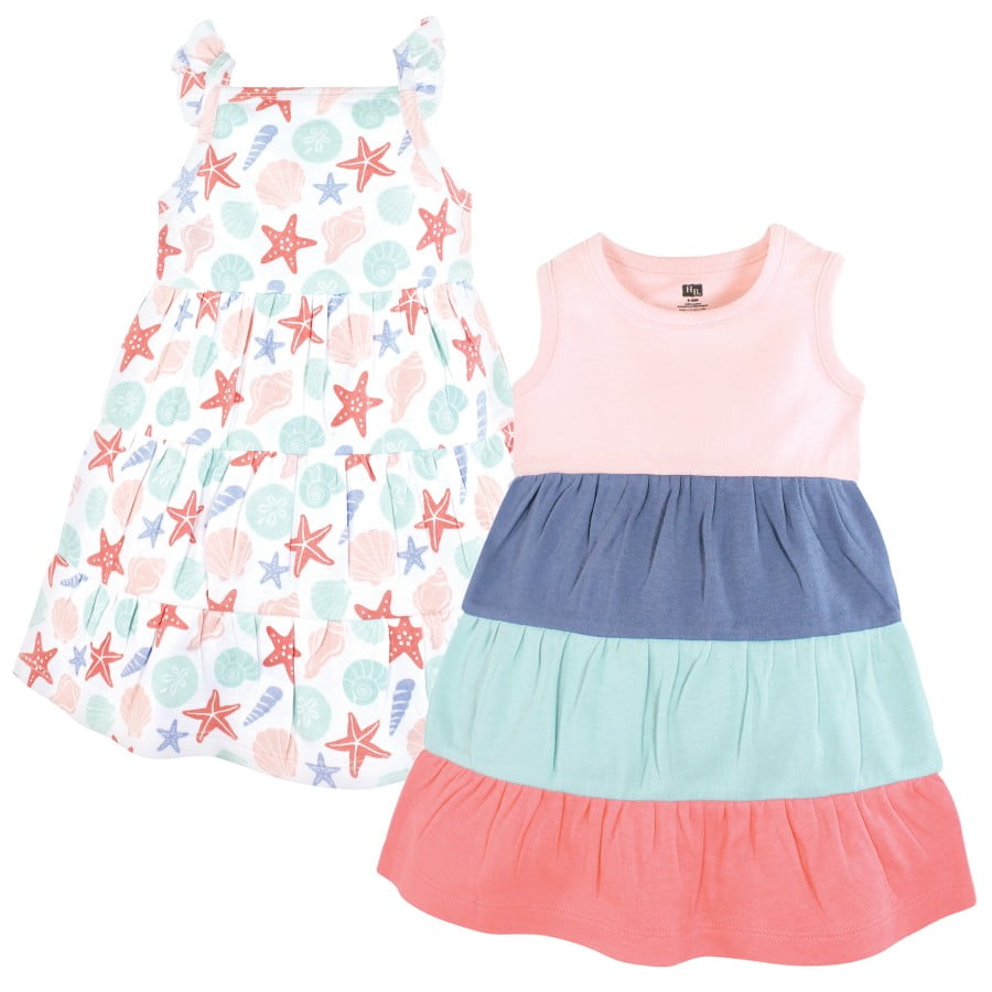 Hudson Baby Girl Cotton Dresses, Multicolor Sea Shells, 12 Years