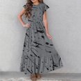 thumbnail image 4 of NaWent Girls Maxi Dress Short Sleeve Casual Long Floral Print Dresses with Pockets 6-12 Years Gray 8 Years, 4 of 7