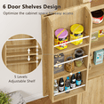thumbnail image 4 of Waleaf 71" Arched Pantry Storage Cabinet with Door Racks, Modern Fluted Kitchen Cabinet & Bathroom Organizer, Tall Cupboard with Adjustable Shelves for Dining or Coffee Bar, Natural Finish, 4 of 8