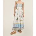 thumbnail image 3 of Women Coastal Print Maxi Dress Spaghetti Strap High Waist Flowy Linen Look Sundress, 3 of 5