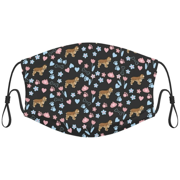 Cute American Cocker Spaniel Dog Graphic Printed Cloth Face Masks Reusable Washable Adjustable for Adults (5 PCS)