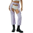 thumbnail image 1 of Women Rave Chaps Buckles Bottomless Pants High Waist Wide Leg Belted Cargo Trousers, 1 of 9