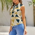 thumbnail image 4 of Abstract Gold Navy Triangle Pattern Blouses Women Bow Tops Elegant Sleeveless Office Work Shirt Casual Holiday Women's Tops, 4 of 6