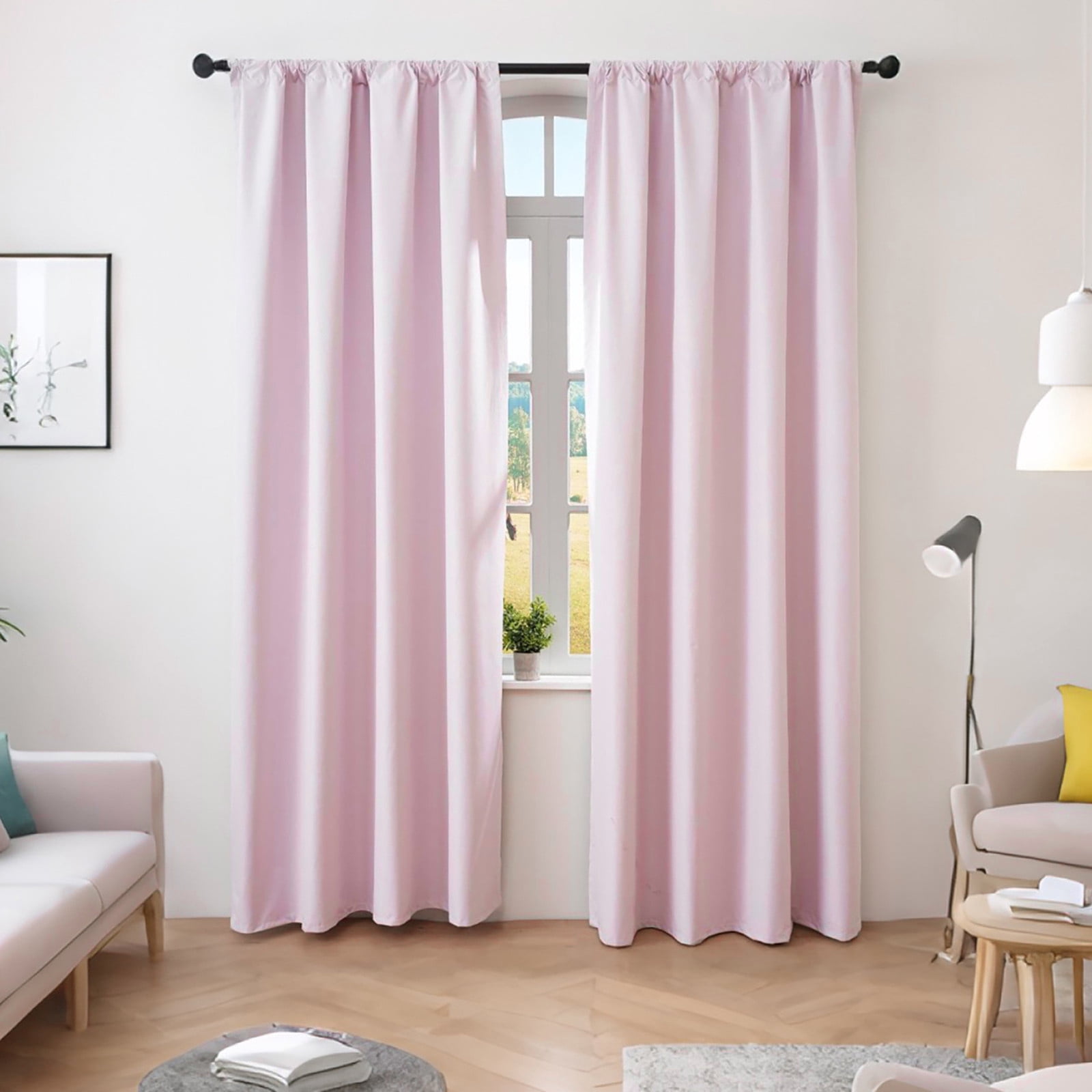Bxaolu Blackout Curtains for Bedroom - Natural Linen Curtains 53 X 102 inch, Thermal Insulated Blackout 2 Panels Curtains Drapes, Rod Pocket, Darkening Privacy for Living Room, Pink