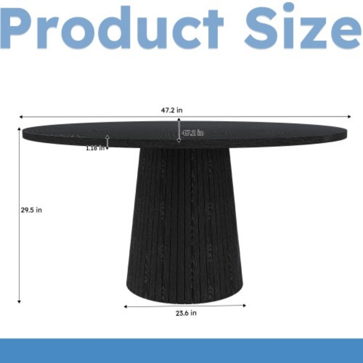 47" Round Dining Table for 4, Modern Farmhouse Kitchen Table with Wood Strip Base, MDF Wood Grain Dining Table for Kitchen, Dining Room & Living Room, Black