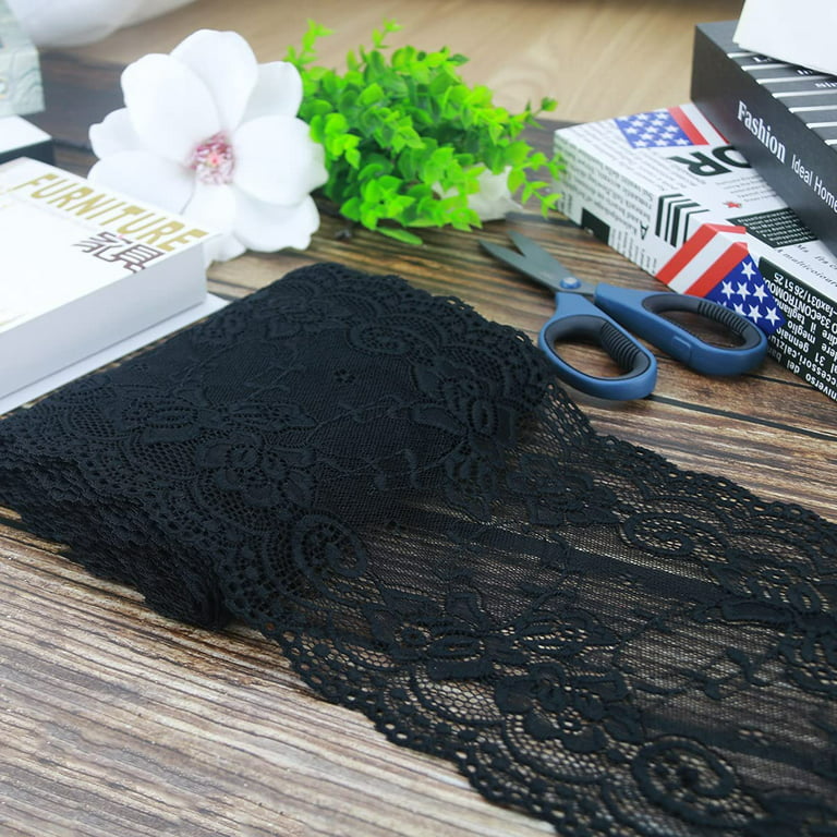 IDONGCAI Black Wide Elastic Lace Trim for Sewing Lace Ribbon Lace Fabric by  The Yard Stretch Lace Trim (Black, 6.2 inch×5 Yards) - Yahoo Shopping