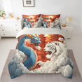 thumbnail image 2 of Manfei Cartoon Chinese Dragon Bedding Comforter Set 7 Pieces, White Tiger Animal Full Bedding Set, Tokyo Japanese Style Reversible Fitted Sheet Flat Sheet, Lightweight Room Decor, 2 of 7