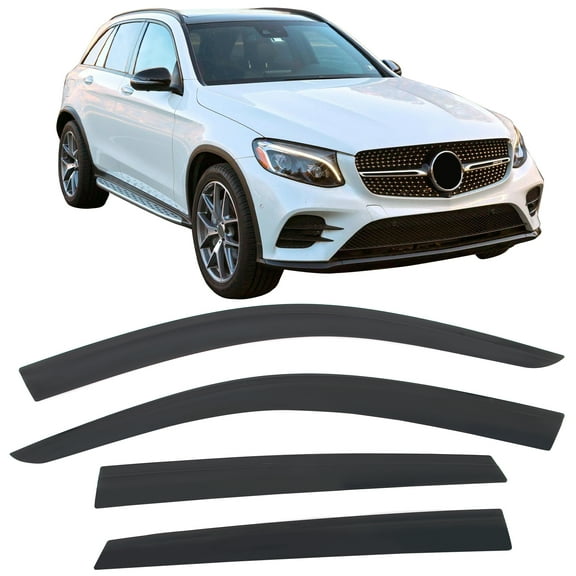 Ikon Motorsports Tape-On Window Visors Vent Rain Sun Guards Deflectors For 2016-2022 Benz X253 GLC-Class SUV, Low Profile Style Acrylic Smoke 4PCS