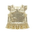 thumbnail image 3 of Haitryli Kids Girls Sparkly Sequins Ruffle Flutter Sleeve Peplum Top Shirt Mermaid Theme Birthday Gold 10, 3 of 5