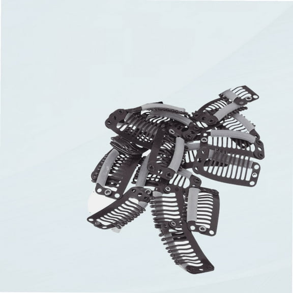 100 Pcs U Shape Metailic Snap Clips ins for Hair Extension Hairpiece DIY Snap-Comb Wig Clips with Rubber (Brown, 9-Teeth 6 Holes)