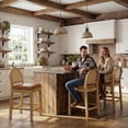 thumbnail image 3 of LAZZO Rattan Bar Stools Set of 2, Wooden Counter Height Stools with Rattan Woven Back and Chenille Seat for Dining Room, Brown, 3 of 9