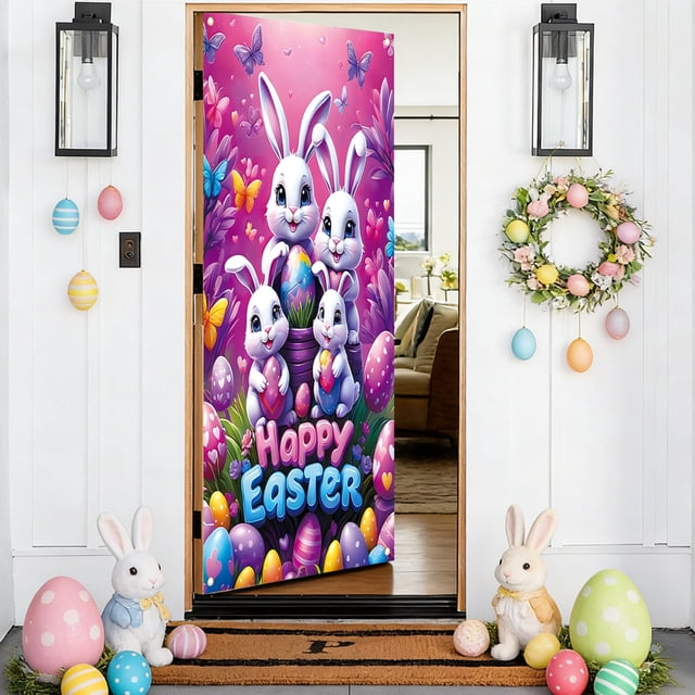 Tdxkok Rideau de Porte de Pâques Décorations de Fête Joyeuses Pâques