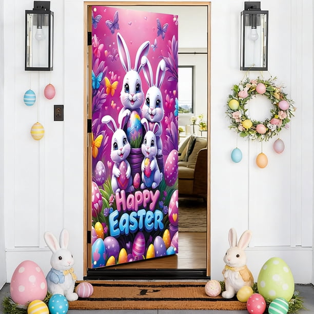 Decoraciones de Pascua, adornos de Pascua, regalos de Pascua, cortina de puerta de Pascua, decoraciones para fiestas, cubierta de puerta de fibra de poliéster