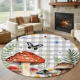 thumbnail image 2 of Spring Mushrooms Round Area Rugs Collection 6', Farmhouse Pastoral Botanical Gray Plaid Non Slip Indoor Circular Throw Runner Rug Floor Mat Carpet for Living Room Dining Table Bedroom Nursery, 2 of 9