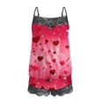 thumbnail image 4 of Valentines 2 Piece Outfits Womens Lace Trim Pajama Set Casual Spaghetti Strap Top with Shorts 2 Pacs Valentine's Day Heart Print Lounge Outfit, 4 of 6