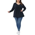 thumbnail image 2 of Agnes Orinda Women's Plus Size Top V Neck Long Sleeve Button Decor Casual Loose Tunic Blouse 1X Dark Blue, 2 of 6