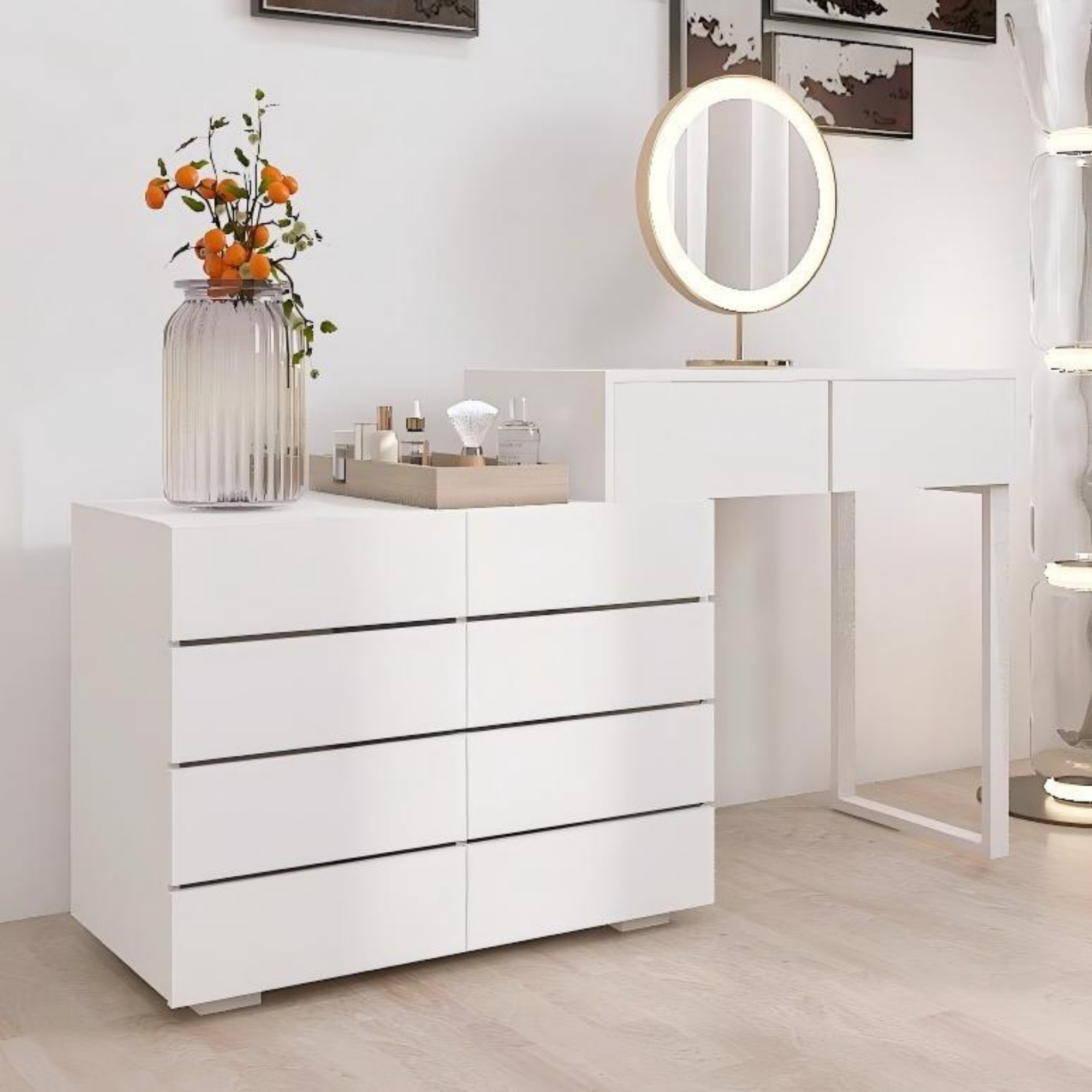 White Dresser for Bedroom,Extended Desktop 10 Drawer Dresser Storage Drawer,Chest of Drawer with Hidden Handle for Living Room,Closet,White02
