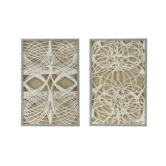 A&B Home Sienna Paper Leaf Shadow Box Wall Decor - Set of 2 - Grey/White