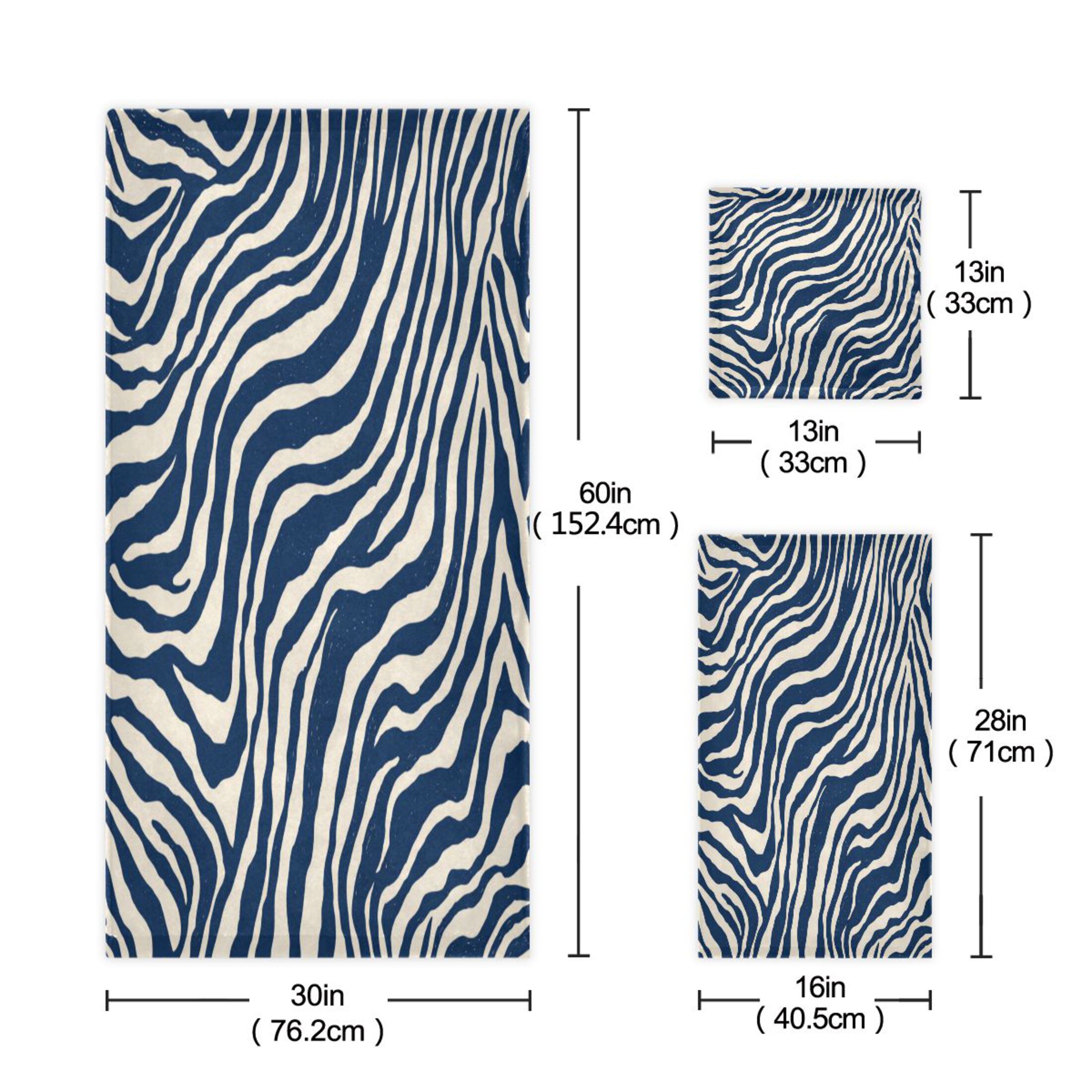 3 Sizes of Towel Sets Including Bath Towel Hand Towel and Washcloth for Daily Use Digital Blue Zebra Stripes