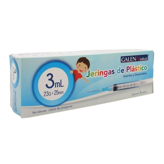 Jeringas Galen Medical de plástico 3 ml 23 G X 25 mm caja 5 pzas