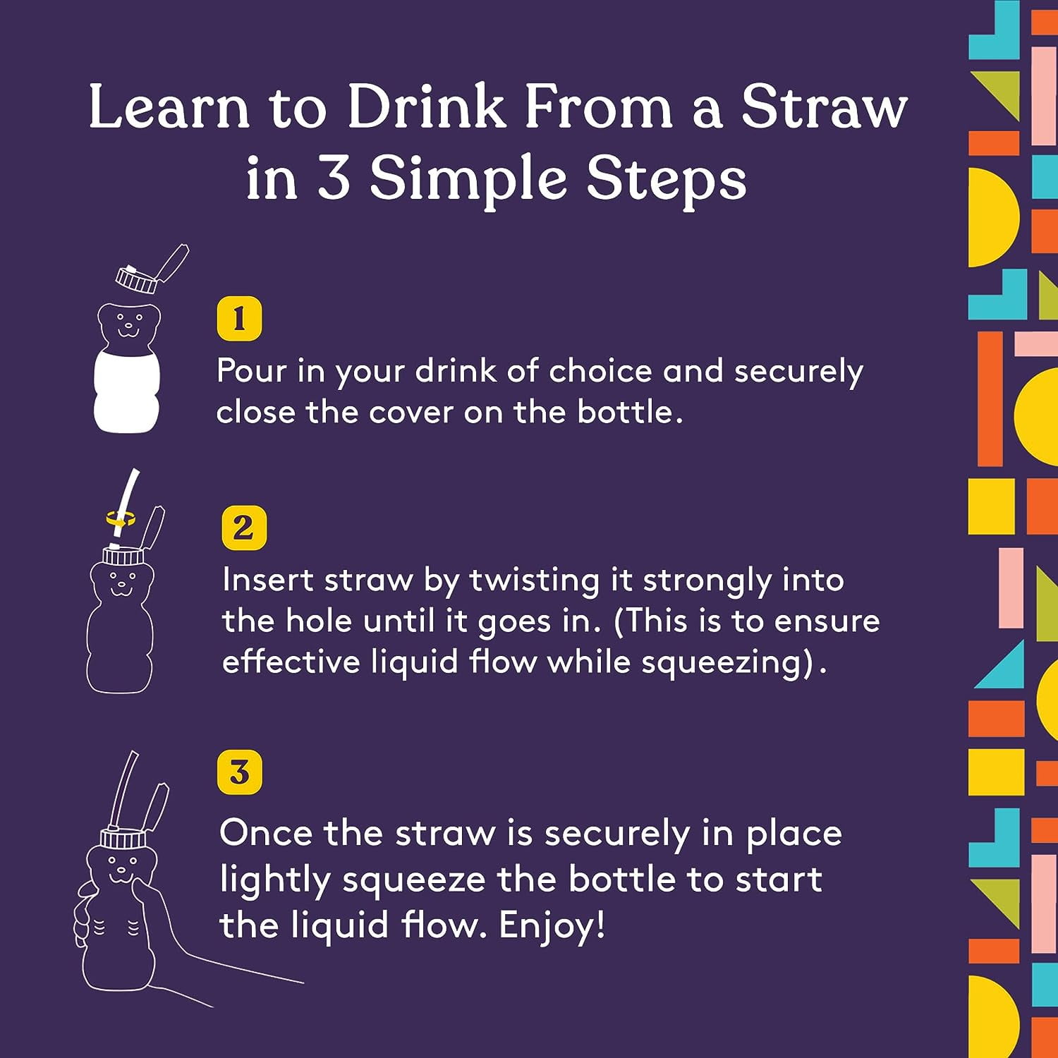 Special Supplies Honey Bear Straw Cup for Babies — Spill-Proof Juice Bottle,  Flexible Reusable Straws — Special Needs Assistive Cup, Pack of 6 Bottle