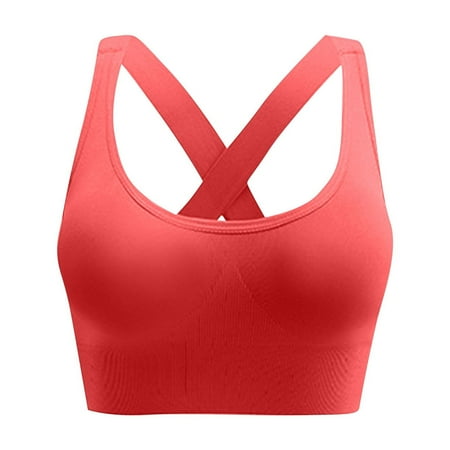 Gnurob Sports Bra for Women  Criss-Cross Back Bras Medium Support Brassiere Seamless Wirefree Bralettes Push Up Bralette Work Yoga Underwear Clearance Saving Red Medium