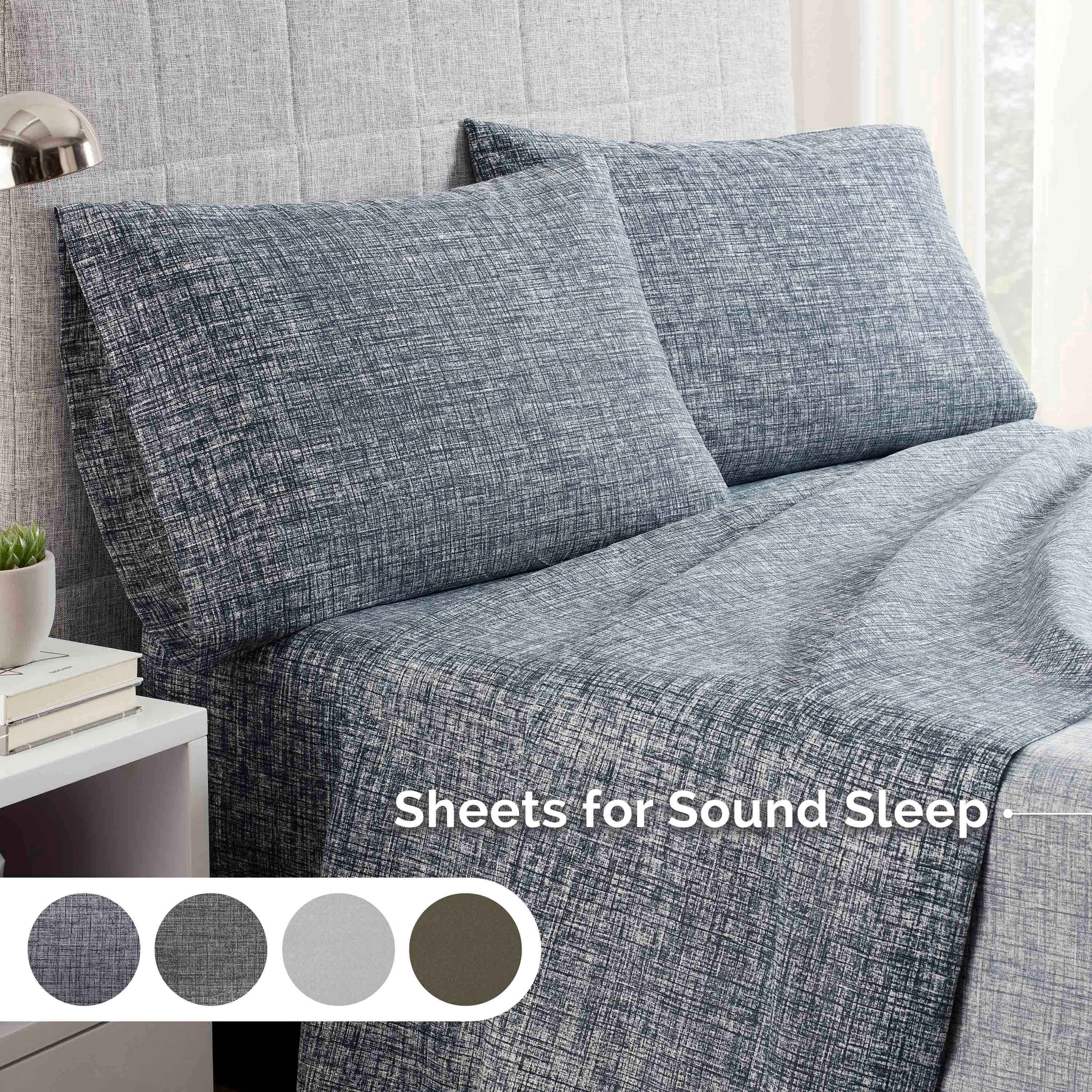 Martex Easy Living 4-Piece Full Microfiber Sheet Set | Brushed Soft Easy Care | Blue Crosshatch