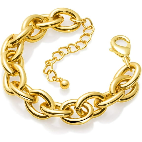 CFIOZYOS  Gold Bracelets for Women 14k Gold Plated Chunky Thick Large Link Chain Bracelet