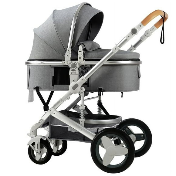 Petit B612 Luxury Baby Stroller 2 in 1 with Bassinet Mode Foldable Infant Stroller High Landscape Reversible Stroller Travel Pram Baby Carriage (Grey)