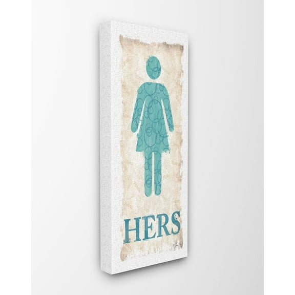 The Stupell Home Decor Collection Blue and Tan Her Bathroom Texture Typography with Icon Canvas Wall Art