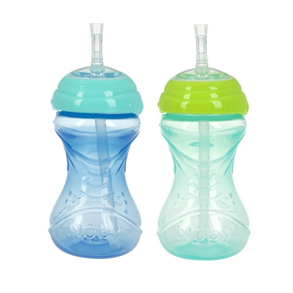 Nuby Easy-Grip Soft Straw Cup, Multicolor Sippy Cup, 10 fl oz, 2 Count