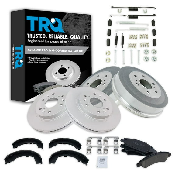TRQ Front Ceramic Pad Coated Rotor Rear Drum Shoe & Hardware Kit for GM Truck BKA23643 Fits select: 2009-2013 CHEVROLET SILVERADO, 2009-2013 GMC SIERRA