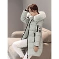 thumbnail image 2 of Parka con capucha y cuello de piel para mujer, abrigo largo con diseño de bolsillos y cremallera con parche de letras a la moda, abrigos gruesos y cálidos elegantes para mujer, 2 of 2