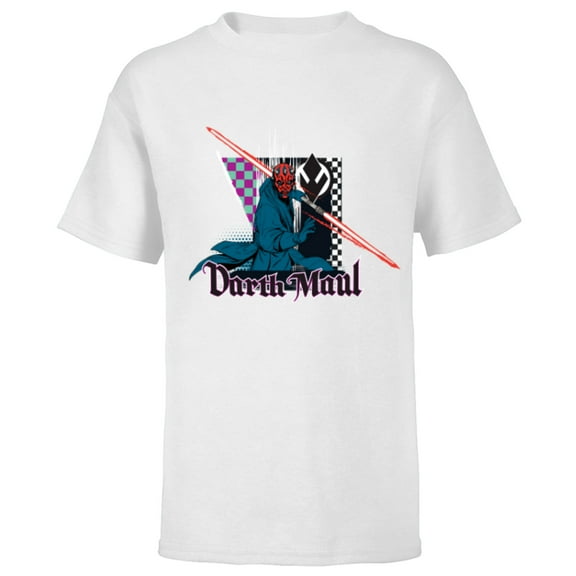 Star Wars Darth Maul Dark Side Villains Sith Checkered - Short Sleeve T-Shirt for Kids - Customized-White