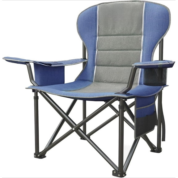 500LBS Weight Capacity Camping Chair - Blue&Grey, Oversized Heavy Duty 600D Oxford w/Side Pocket & Cup Holder