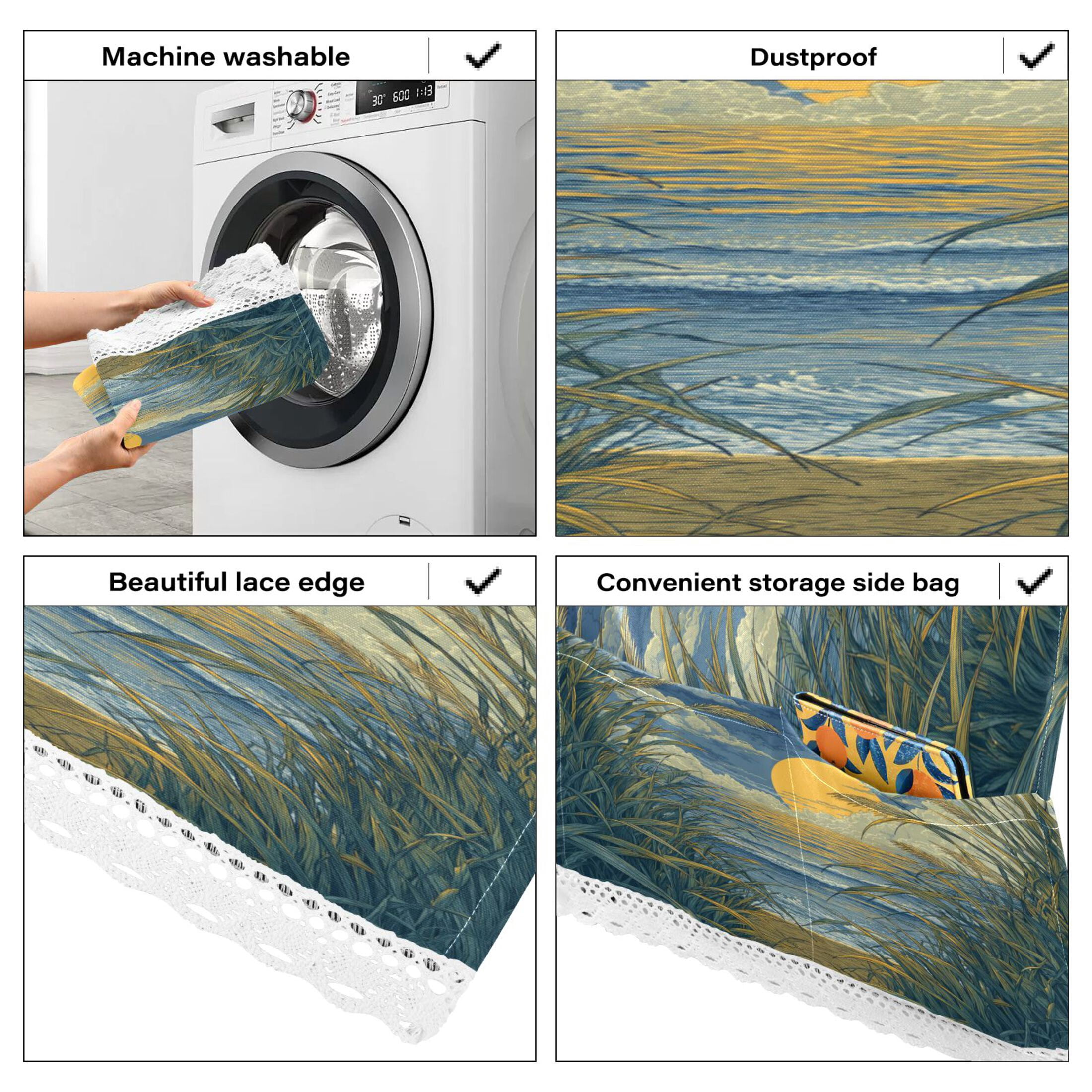 Wobogo Reed Marsh Sunrise Washing Machine Cover Dustproof Washer Dryer Cover Waterproof Laundry Room Decorative Protector
