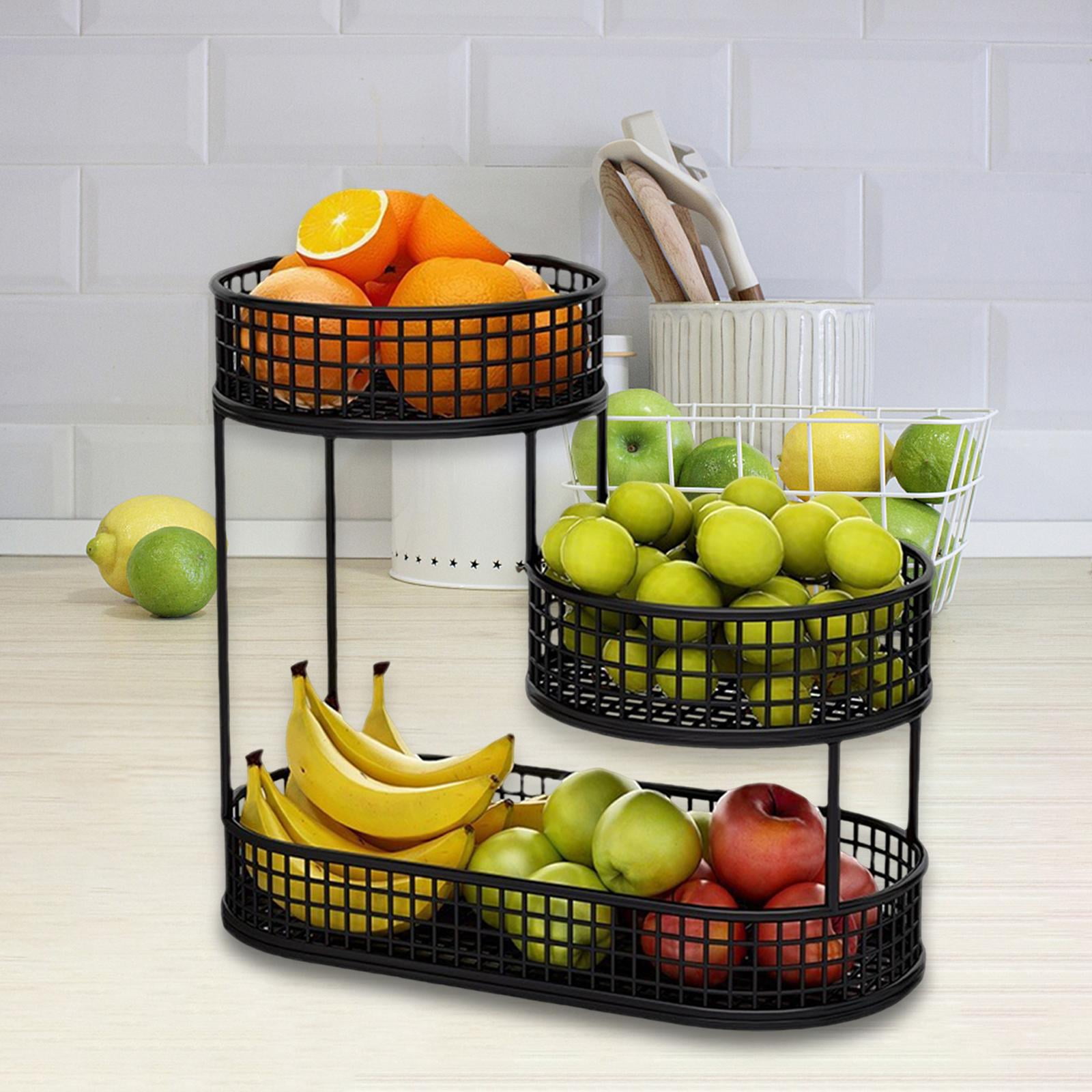 Baoblaze Metal Fruit Basket Serving Stand Wrought Iron Fruit Stand Large Capacity Counter Space Saver Fruits Stand Holder Serving Bowl black