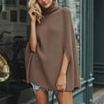 thumbnail image 2 of Hpapadks Sweaters for Women Knitted Turtleneck Sweaters Solid Color Slit Cape Style Poncho Coat Cable Knit Sweater Women Khaki One Size, 2 of 6