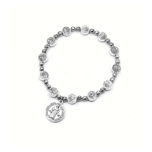 Pulsera Con Medalla Católica De San Benito Y Rosario Cruzado Xtellar plateado