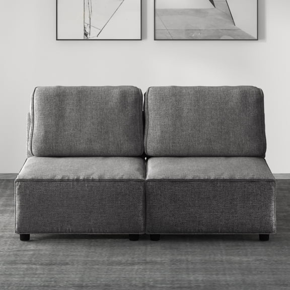 Modern 60''W Deep Seat Loveseat Sofa, Cozy Comfort Armless Loveseat Sofa and Couch for Living Room/Small Space, Dark Grey
