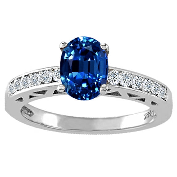 Tommaso Design� Oval 7x5mm Created Blue Sapphire Solitaire Engagement Ring